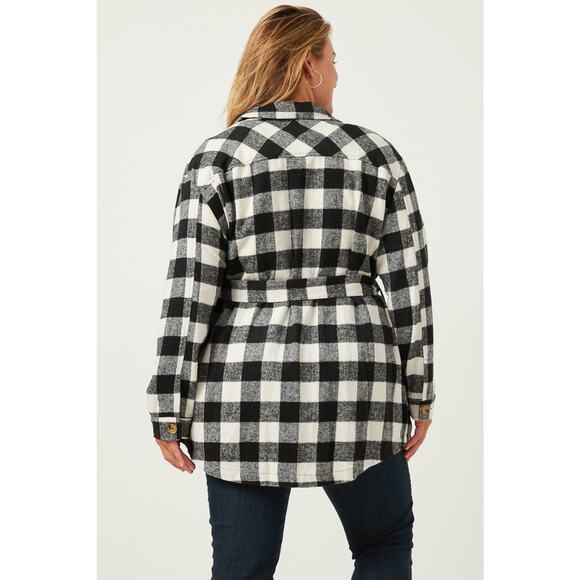 HAYDEN Maylee Plus Black Check Belted Long Shacket 2X - Picture 6 of 6